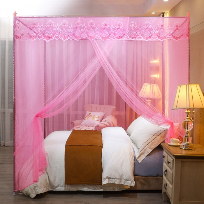 91家纺网 家纺一手货源 找家纺 初心 2025新款单开门蚊帐-玫瑰粉色