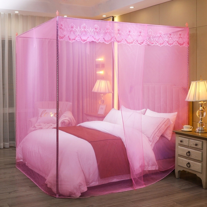 91家纺网 家纺一手货源 找家纺 初心 2025新款单开门蚊帐-玫瑰粉色