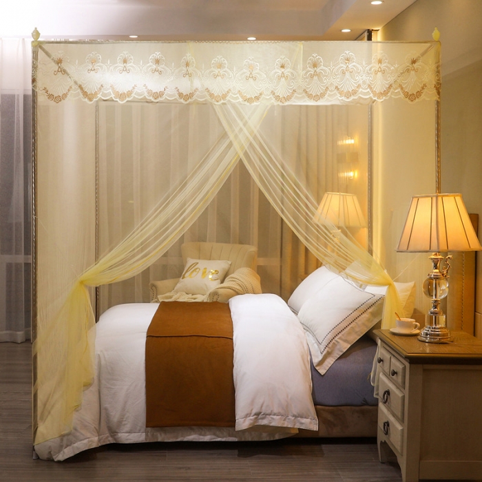 91家纺网 家纺一手货源 找家纺 初心 2025新款单开门蚊帐-玫瑰米黄