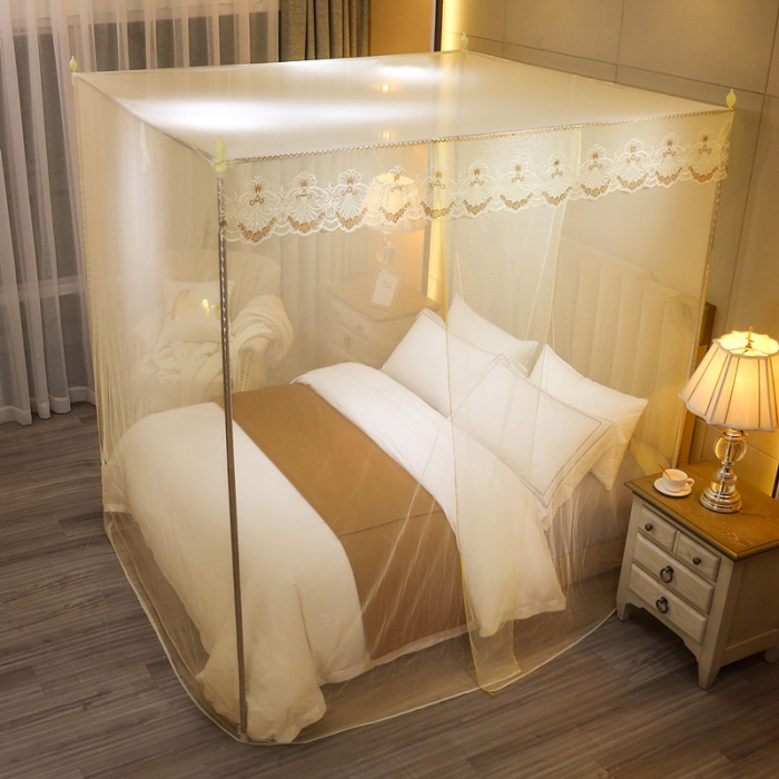 91家纺网 家纺一手货源 找家纺 初心 2025新款单开门蚊帐-玫瑰米黄