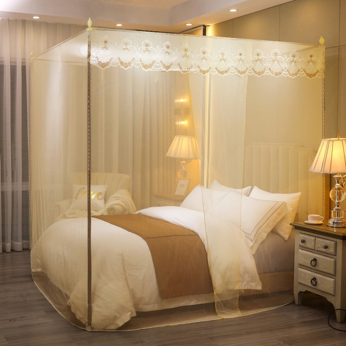 91家纺网 家纺一手货源 找家纺 初心 2025新款单开门蚊帐-玫瑰米黄