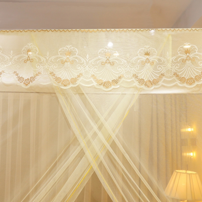 91家纺网 家纺一手货源 找家纺 初心 2025新款单开门蚊帐-玫瑰米黄