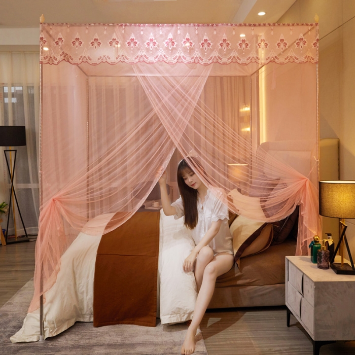 91家纺网 家纺一手货源 找家纺 初心 2025新款单开门蚊帐-玫瑰玉色