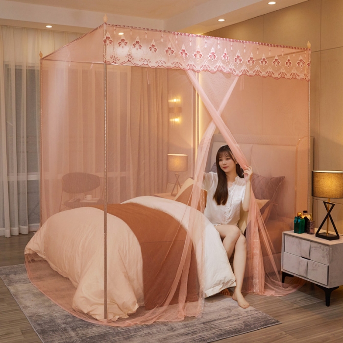 91家纺网 家纺一手货源 找家纺 初心 2025新款单开门蚊帐-玫瑰玉色