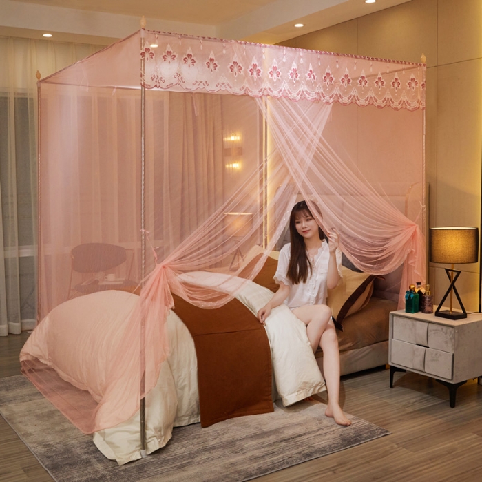 91家纺网 家纺一手货源 找家纺 初心 2025新款单开门蚊帐-玫瑰玉色