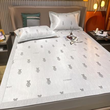 91家纺网 家纺一手货源 找家纺 懒猫 2022新款800D全工艺提花冰丝凉席床笠床垫款 彼得-灰