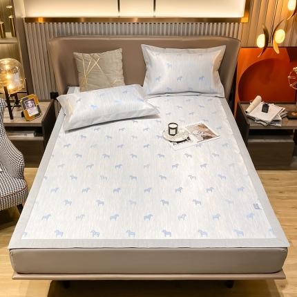 91家纺网 家纺一手货源 找家纺 懒猫 2022新款800D全工艺提花冰丝凉席床笠床垫款 路易斯-蓝