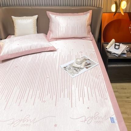 91家纺网 家纺一手货源 找家纺 懒猫 2022新款800D全工艺提花冰丝凉席床笠床垫款 洛可可-粉