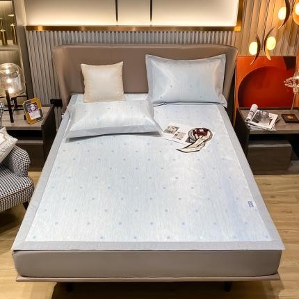 91家纺网 家纺一手货源 找家纺 懒猫 2022新款800D全工艺提花冰丝凉席床笠床垫款 小波点蓝