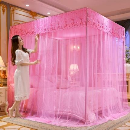 91家纺网 家纺一手货源 找家纺 初心 2025新款三开门防尘顶蚊帐-幸福鹿粉色