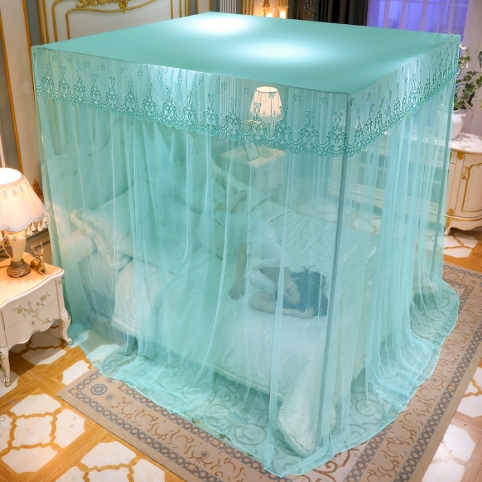 91家纺网 家纺一手货源 找家纺 初心 2025新款三开门防尘顶蚊帐-幸福鹿水绿色