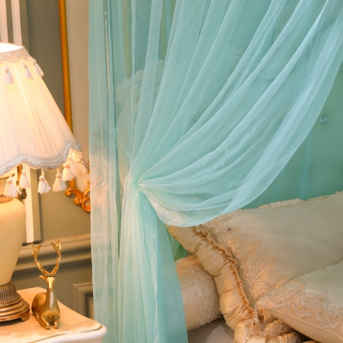 91家纺网 家纺一手货源 找家纺 初心 2025新款三开门防尘顶蚊帐-幸福鹿水绿色