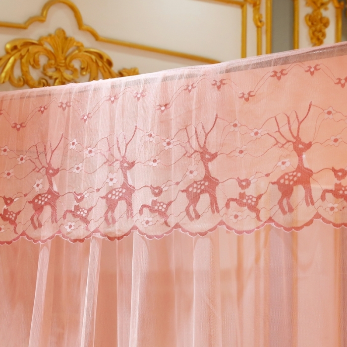 91家纺网 家纺一手货源 找家纺 初心 2025新款三开门防尘顶蚊帐-幸福鹿玉色