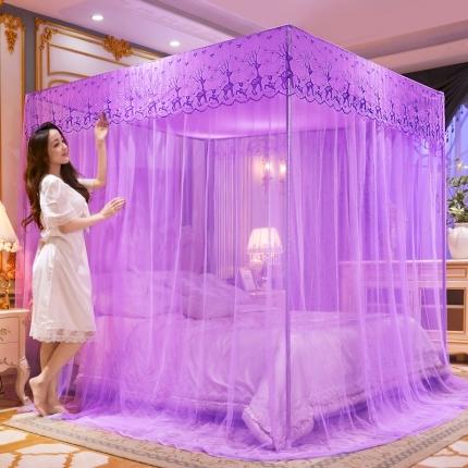 91家纺网 家纺一手货源 找家纺 初心 2025新款三开门防尘顶蚊帐-幸福鹿紫色