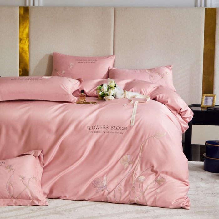 91家纺网 家纺一手货源 找家纺 凡客 2022新款水洗真丝绣花花影系列 花影-樱花粉