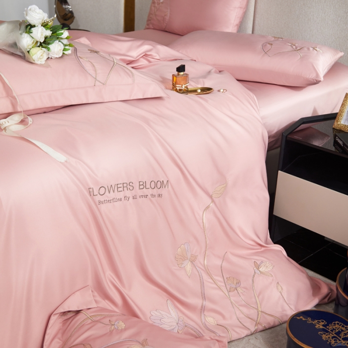 91家纺网 家纺一手货源 找家纺 凡客 2022新款水洗真丝绣花花影系列 花影-樱花粉