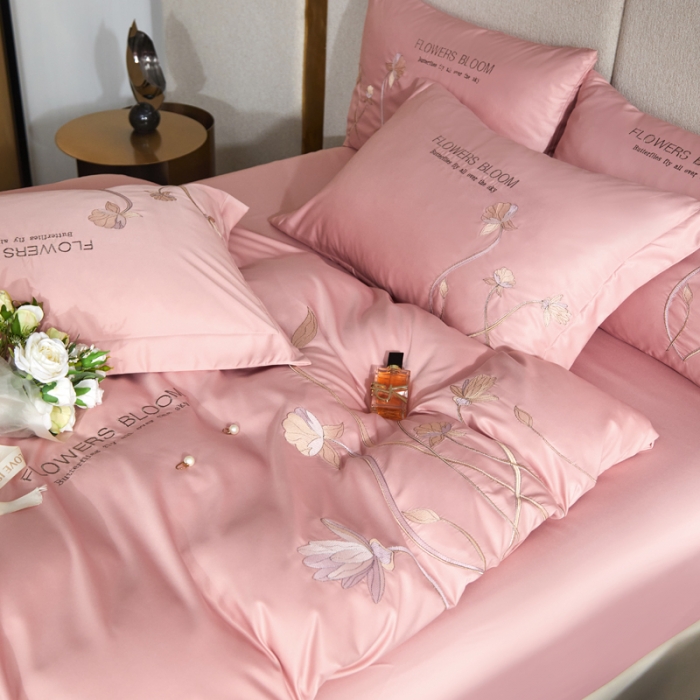 91家纺网 家纺一手货源 找家纺 凡客 2022新款水洗真丝绣花花影系列 花影-樱花粉