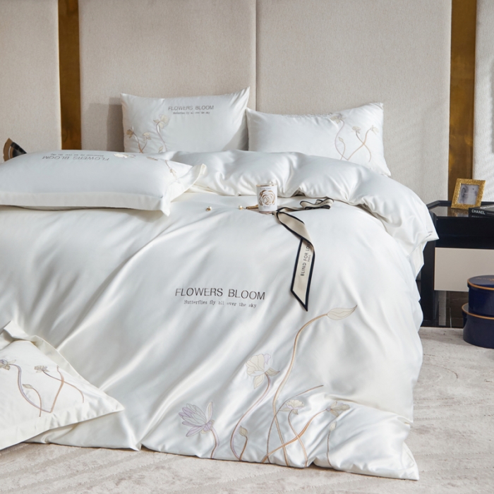 91家纺网 家纺一手货源 找家纺 凡客 2022新款水洗真丝绣花花影系列 花影-珍珠白