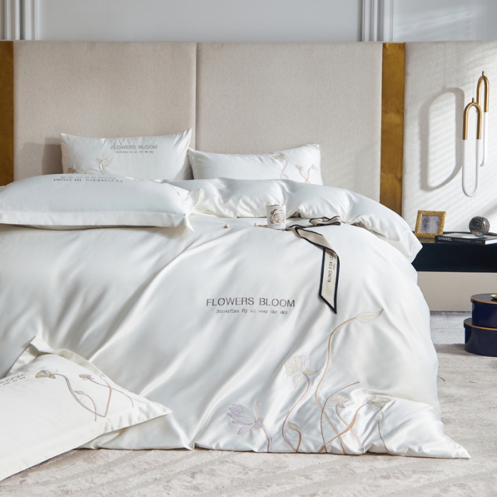 91家纺网 家纺一手货源 找家纺 凡客 2022新款水洗真丝绣花花影系列 花影-珍珠白