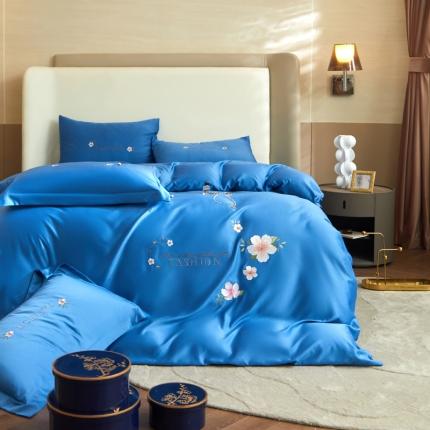 91家纺网 家纺一手货源 找家纺 凡客 2022新款水洗真丝绣花陌上花开系列 陌上花开-宾利蓝