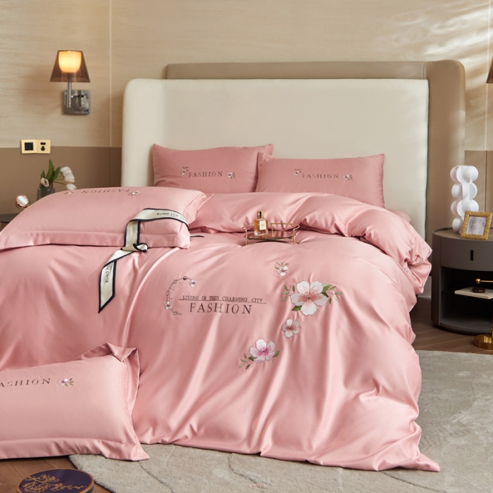 91家纺网 家纺一手货源 找家纺 凡客 2022新款水洗真丝绣花陌上花开系列 陌上花开-藕粉色