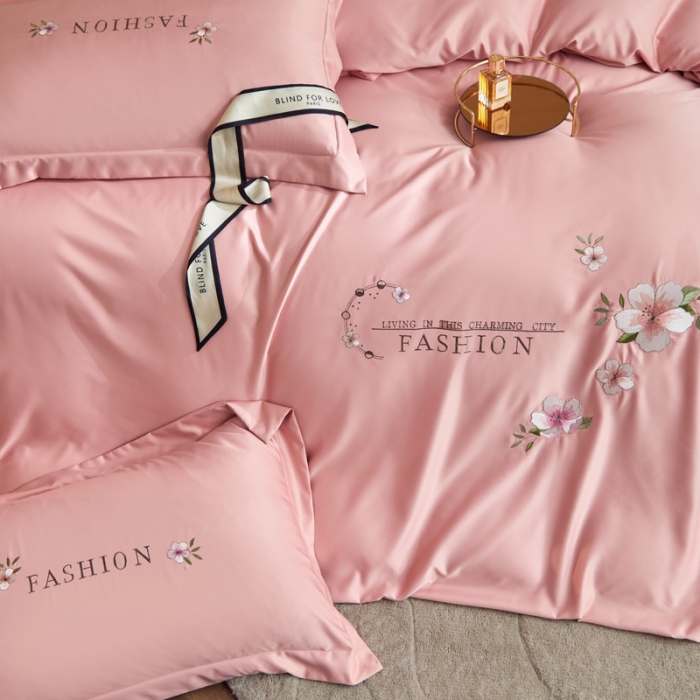 91家纺网 家纺一手货源 找家纺 凡客 2022新款水洗真丝绣花陌上花开系列 陌上花开-藕粉色