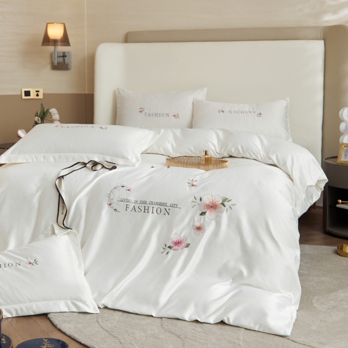 91家纺网 家纺一手货源 找家纺 凡客 2022新款水洗真丝绣花陌上花开系列 陌上花开-珍珠白