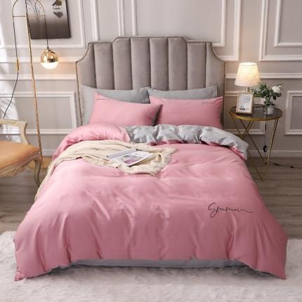 91家纺网 家纺一手货源 找家纺 晶缦 2022新款全棉纯色60S贡缎长绒棉绣花四件套 洛拉-浅豆沙