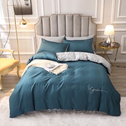 晶缦 2022新款全棉纯色60S贡缎长绒棉绣花四件套 洛拉-宝石蓝