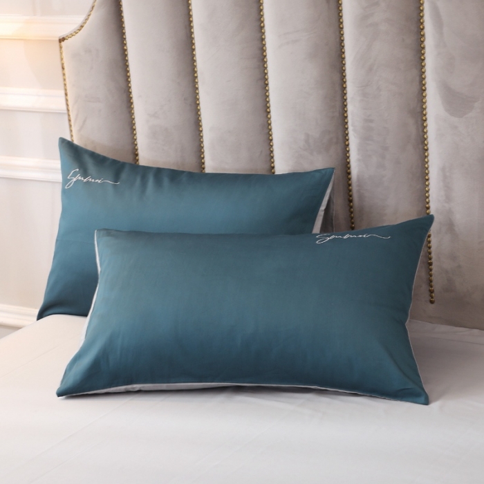 91家纺网 家纺一手货源 找家纺 晶缦 2022新款全棉纯色60S贡缎长绒棉绣花四件套 洛拉-宝石蓝