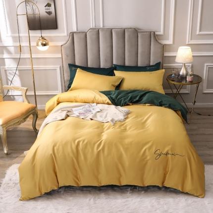晶缦 2022新款全棉纯色60S贡缎长绒棉绣花四件套 洛拉-黄色