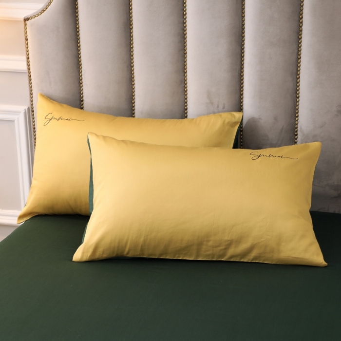 91家纺网 家纺一手货源 找家纺 晶缦 2022新款全棉纯色60S贡缎长绒棉绣花四件套 洛拉-黄色