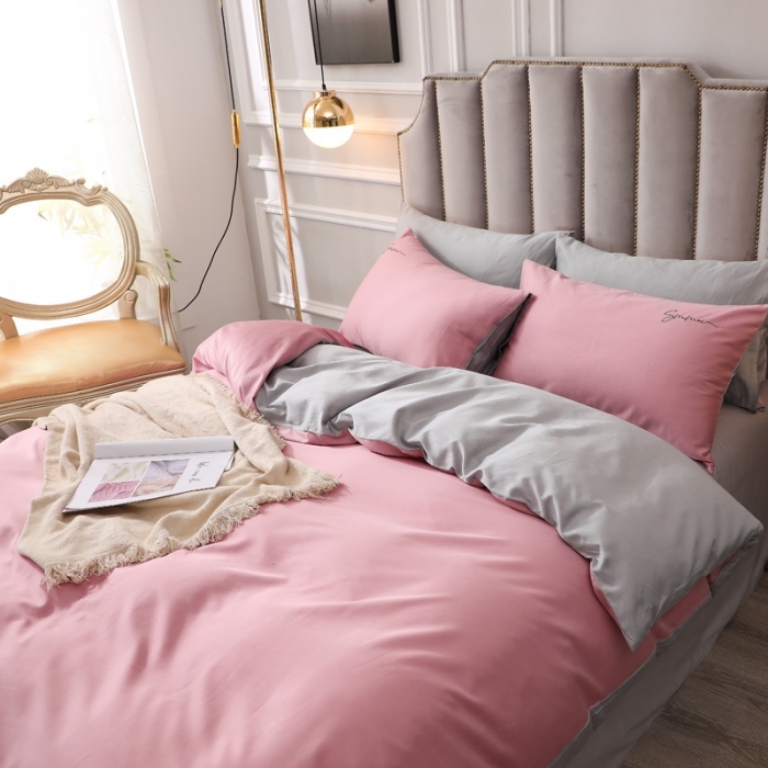 91家纺网 家纺一手货源 找家纺 晶缦 2022新款全棉纯色60S贡缎长绒棉绣花四件套 洛拉-浅豆沙