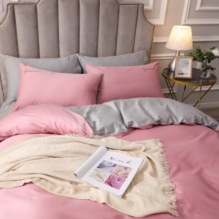 91家纺网 家纺一手货源 找家纺 晶缦 2022新款全棉纯色60S贡缎长绒棉绣花四件套 洛拉-浅豆沙