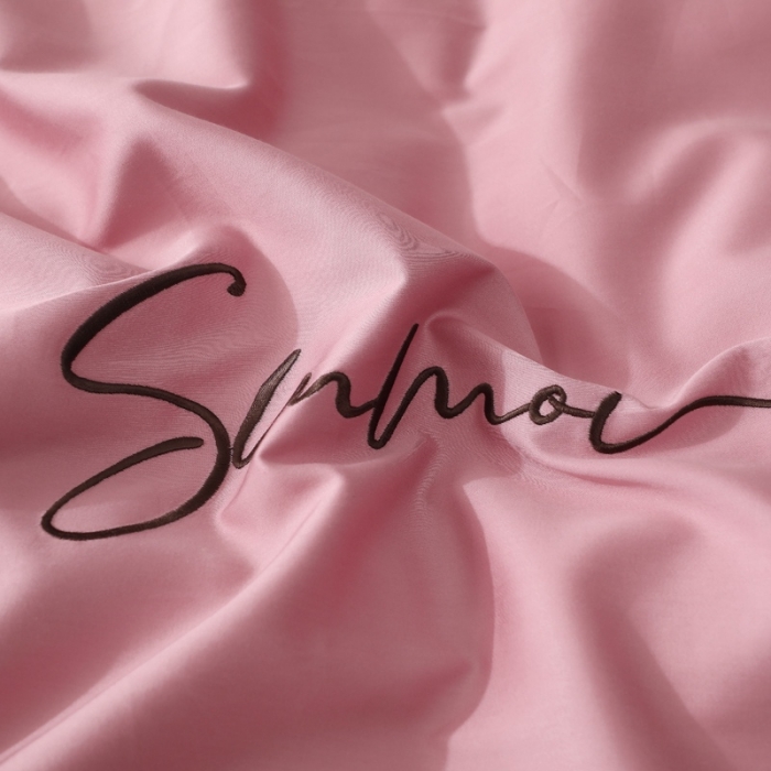 91家纺网 家纺一手货源 找家纺 晶缦 2022新款全棉纯色60S贡缎长绒棉绣花四件套 洛拉-浅豆沙