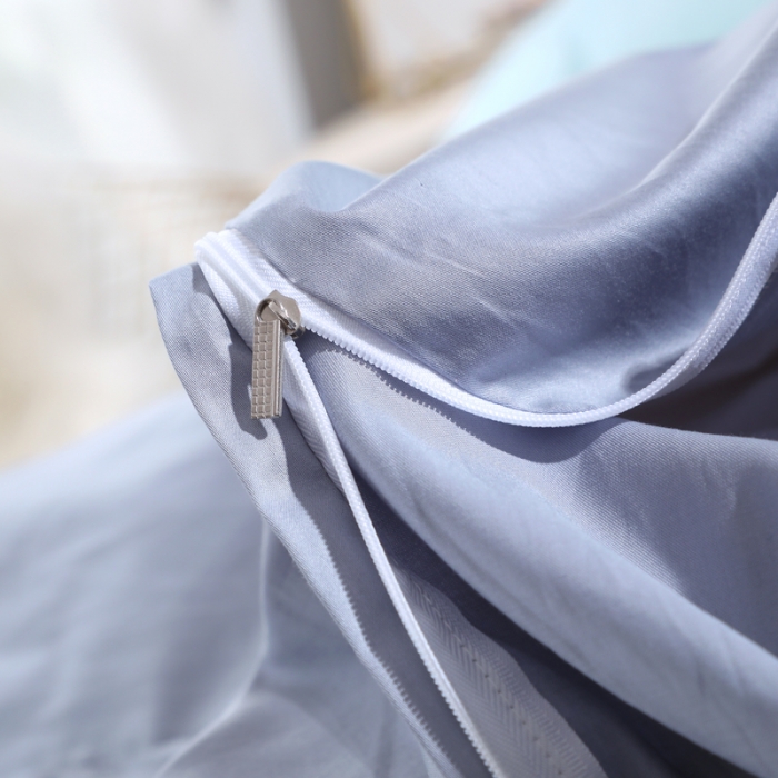 91家纺网 家纺一手货源 找家纺 晶缦 2022新款全棉纯色60S贡缎长绒棉绣花四件套 洛拉-浅蓝