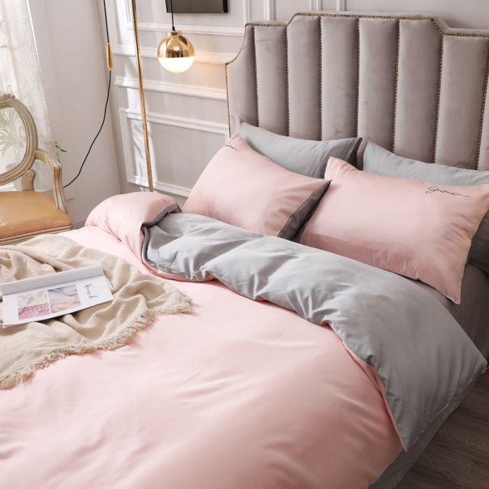 91家纺网 家纺一手货源 找家纺 晶缦 2022新款全棉纯色60S贡缎长绒棉绣花四件套 洛拉-浅玉