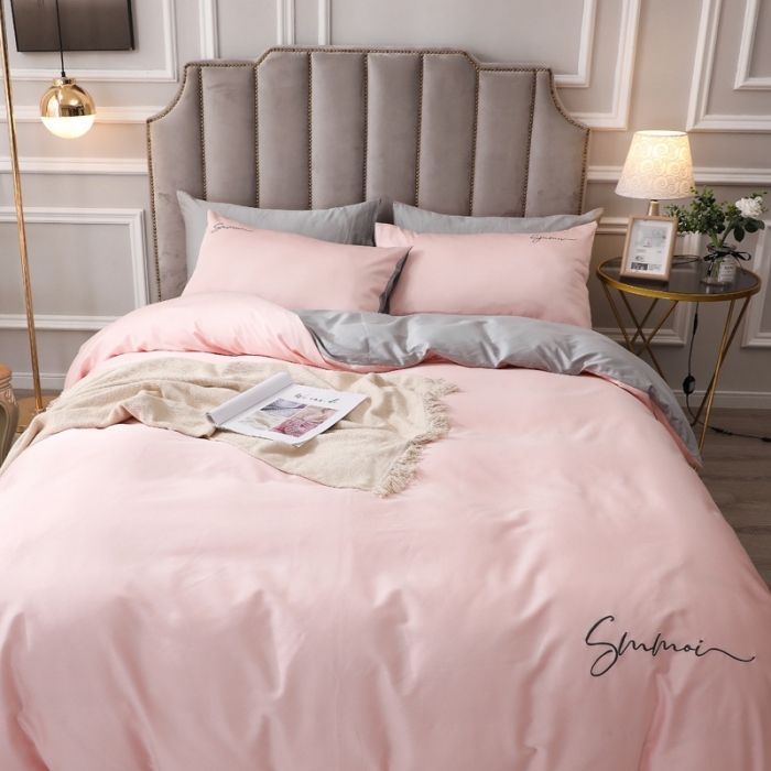 91家纺网 家纺一手货源 找家纺 晶缦 2022新款全棉纯色60S贡缎长绒棉绣花四件套 洛拉-浅玉