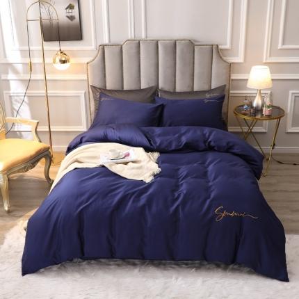 晶缦 2022新款全棉纯色60S贡缎长绒棉绣花四件套 洛拉-丈青