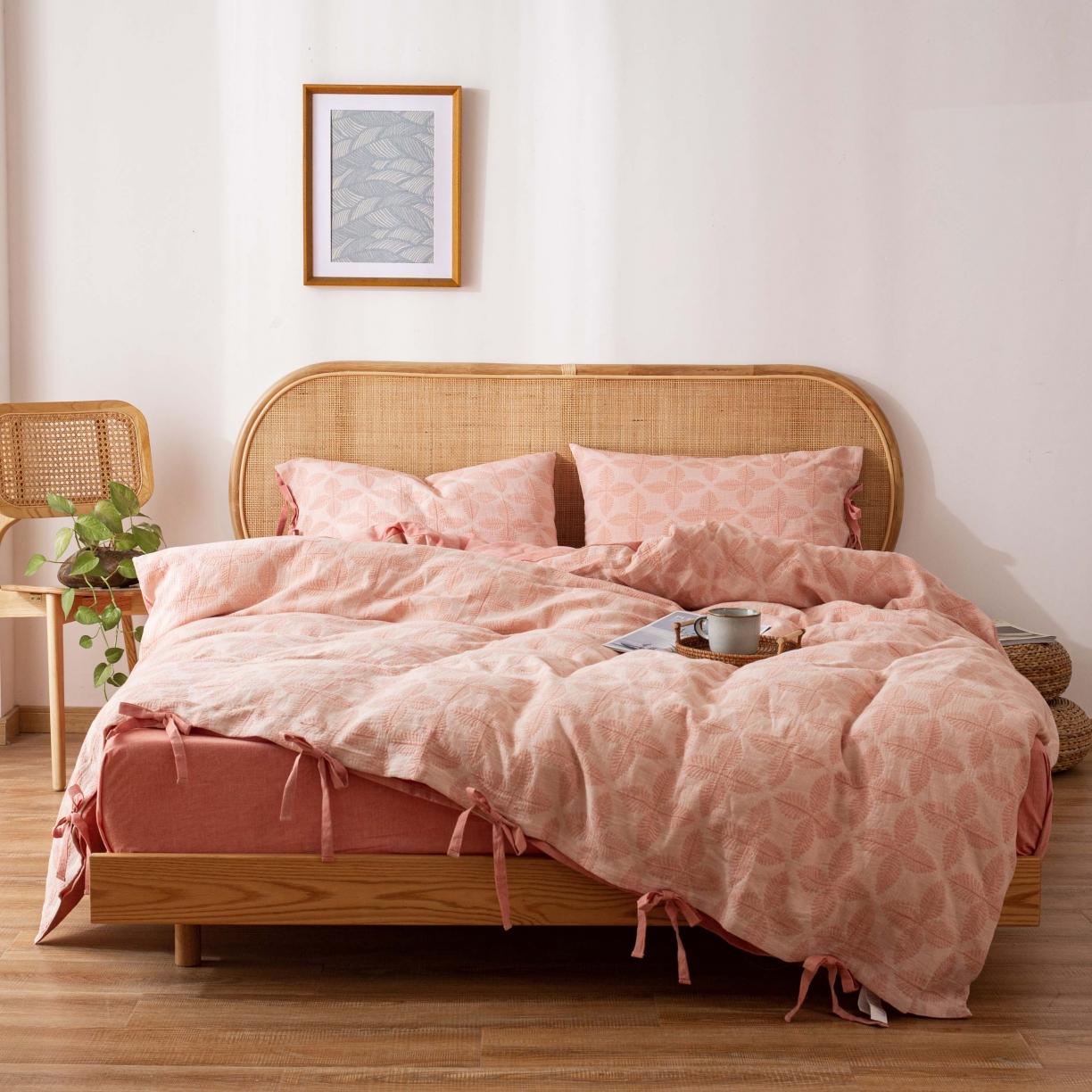 91家纺网 家纺一手货源 找家纺 安莱生活 2022新款双层纱新三色四叶草四件套 嫩粉