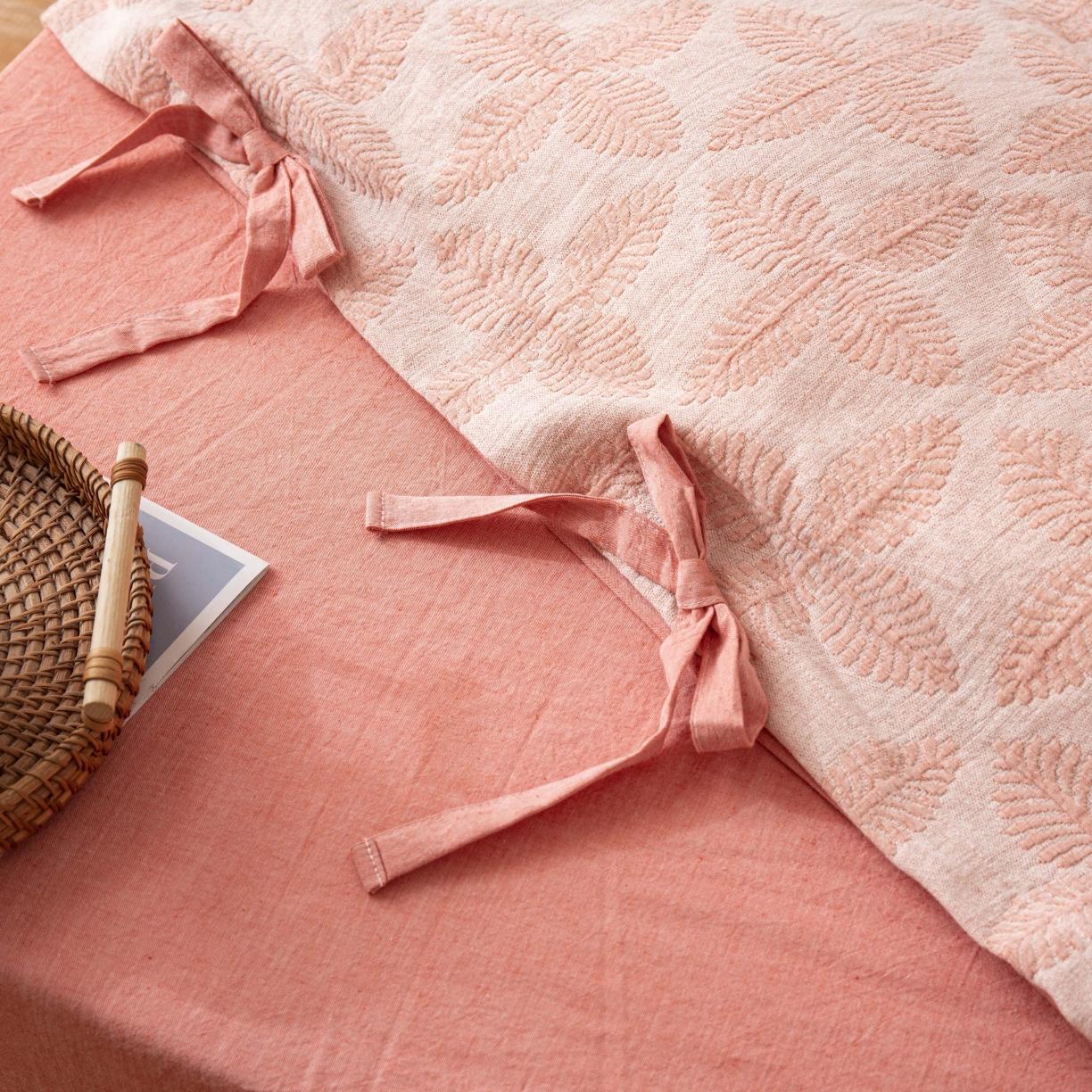 91家纺网 家纺一手货源 找家纺 安莱生活 2022新款双层纱新三色四叶草四件套 嫩粉