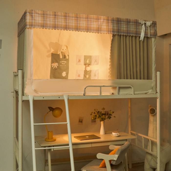 91家纺网 家纺一手货源 找家纺 卓尔居 2025新款强遮光三开纯色床帘蚊帐 奶油色