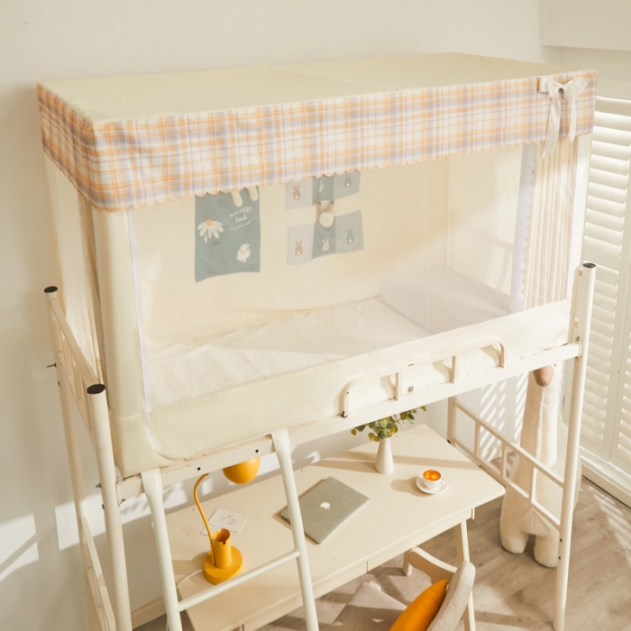 91家纺网 家纺一手货源 找家纺 卓尔居 2025新款强遮光三开纯色床帘蚊帐 奶油色