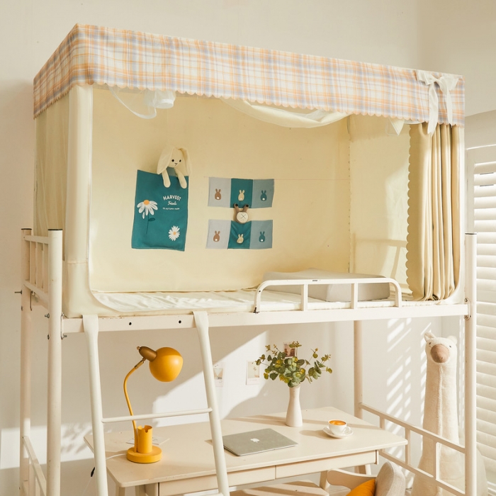 91家纺网 家纺一手货源 找家纺 卓尔居 2025新款强遮光三开纯色床帘蚊帐 奶油色