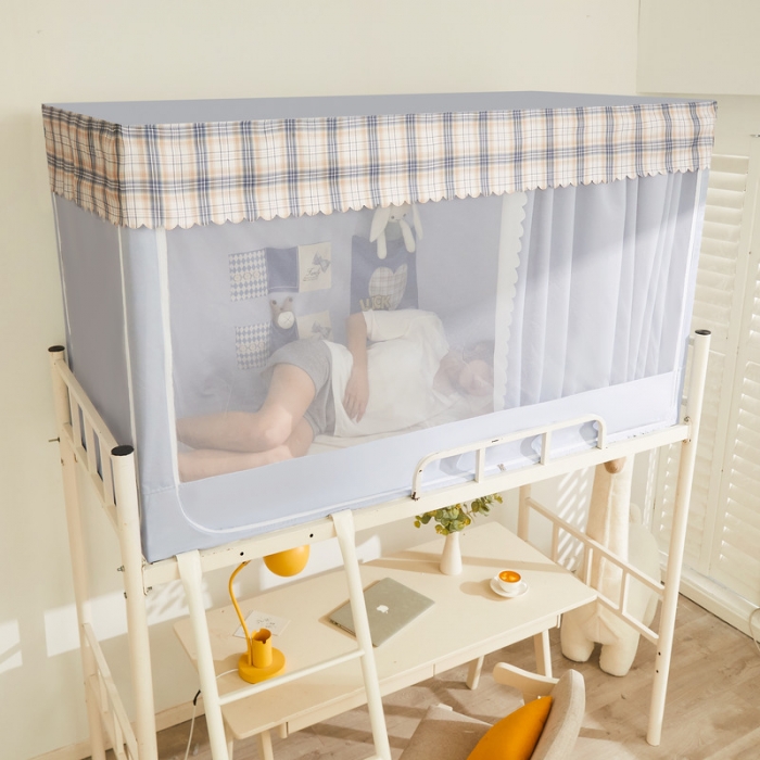 91家纺网 家纺一手货源 找家纺 卓尔居 2025新款强遮光三开纯色床帘蚊帐 太空灰