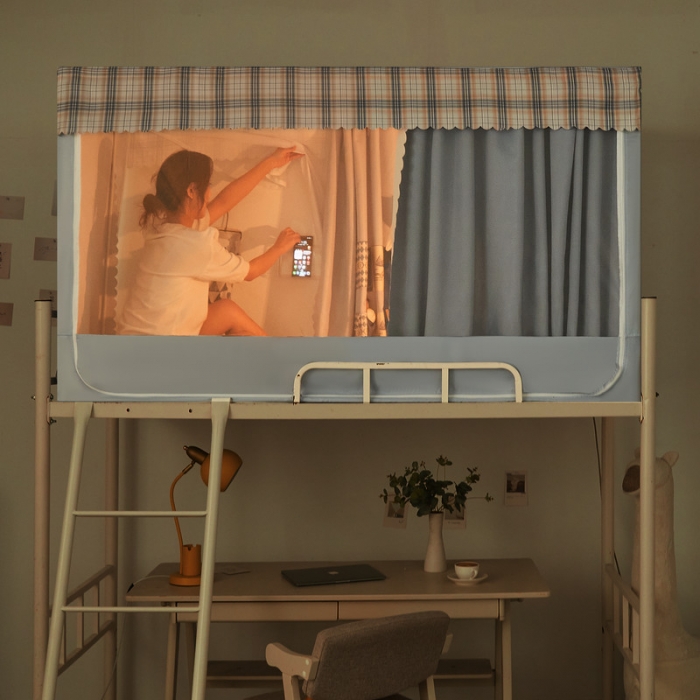 91家纺网 家纺一手货源 找家纺 卓尔居 2025新款强遮光三开纯色床帘蚊帐 太空灰