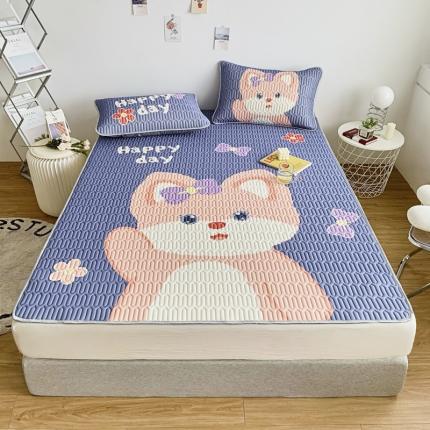 91家纺网 家纺一手货源 找家纺 佰亿莱 2024新款数码印花大版乳胶软凉席三件套 宝莉熊-蓝