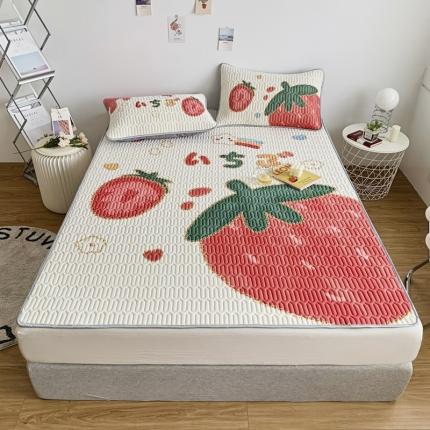 91家纺网 家纺一手货源 找家纺 佰亿莱 2024新款数码印花大版乳胶软凉席三件套 大草莓