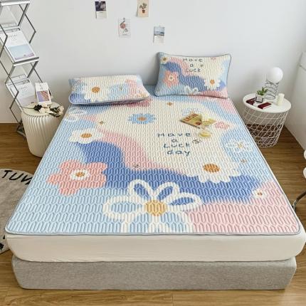 91家纺网 家纺一手货源 找家纺 佰亿莱 2024新款数码印花大版乳胶软凉席三件套 清新夏日