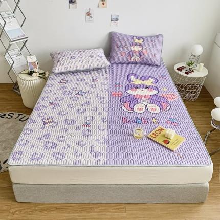 91家纺网 家纺一手货源 找家纺 佰亿莱 2024新款数码印花大版乳胶软凉席三件套 双拼小兔